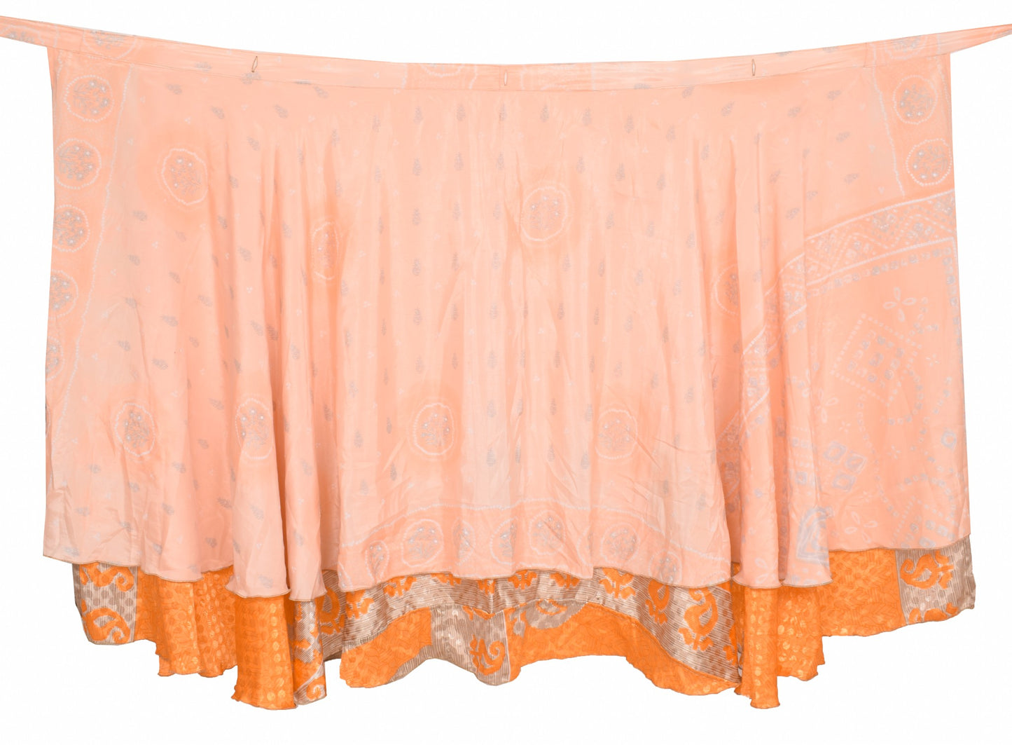 Sushila Vintage Art Silk Saree Magic Wrap Floral Reversible Skirt Orange Beach Dress
