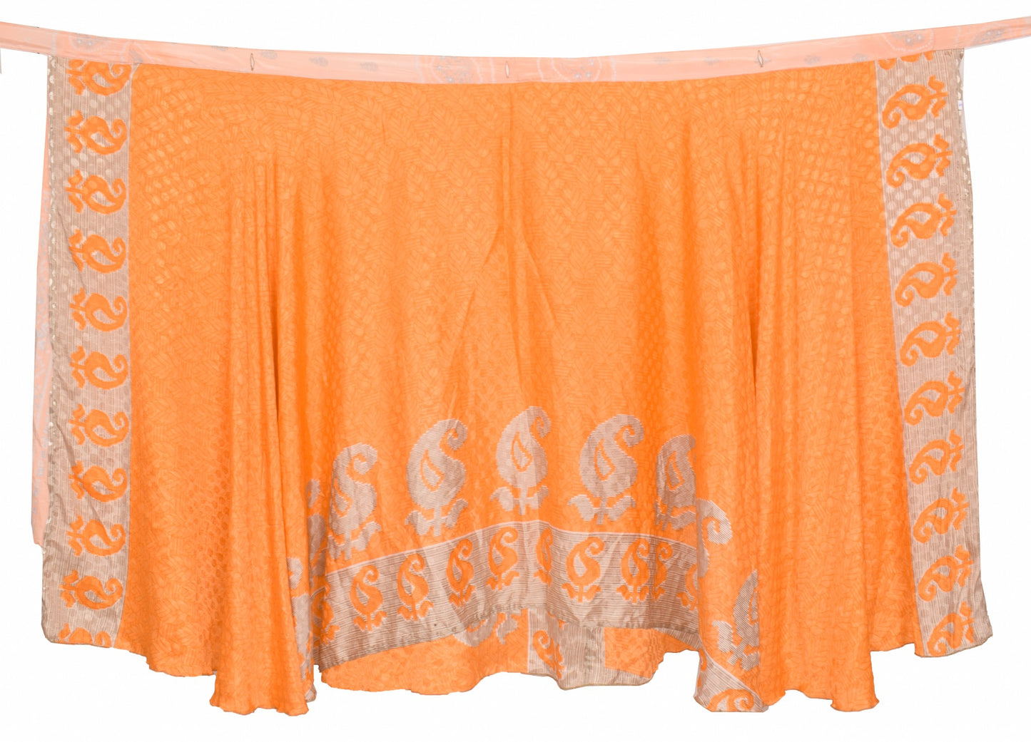 Sushila Vintage Art Silk Saree Magic Wrap Floral Reversible Skirt Orange Beach Dress