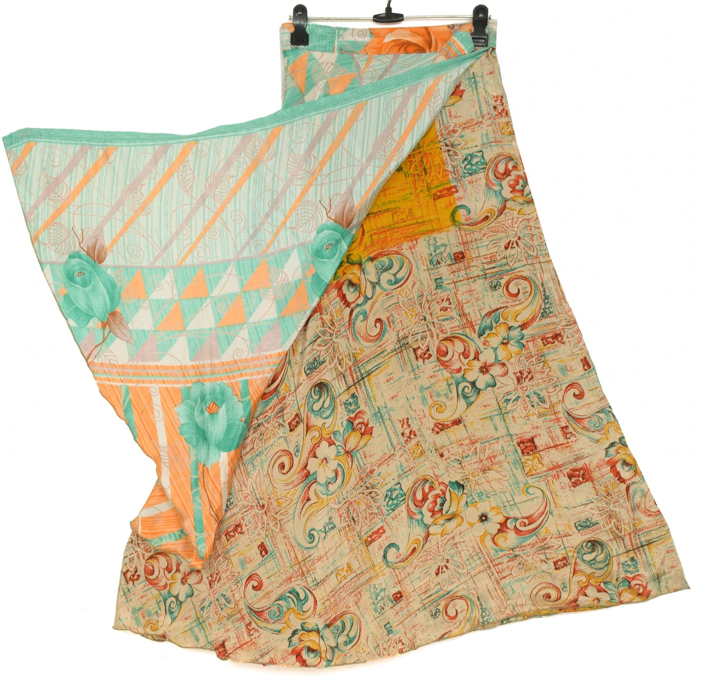 Sushila Vintage Cream Yellow Saree Magic Wrap Reversible Skirt Art Silk Beach Dress