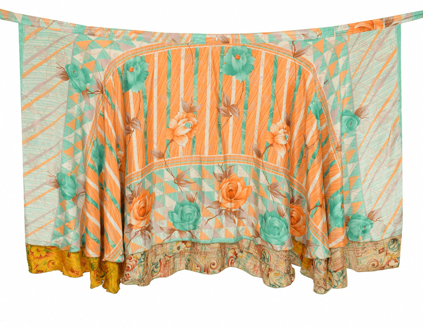 Sushila Vintage Cream Yellow Saree Magic Wrap Reversible Skirt Art Silk Beach Dress