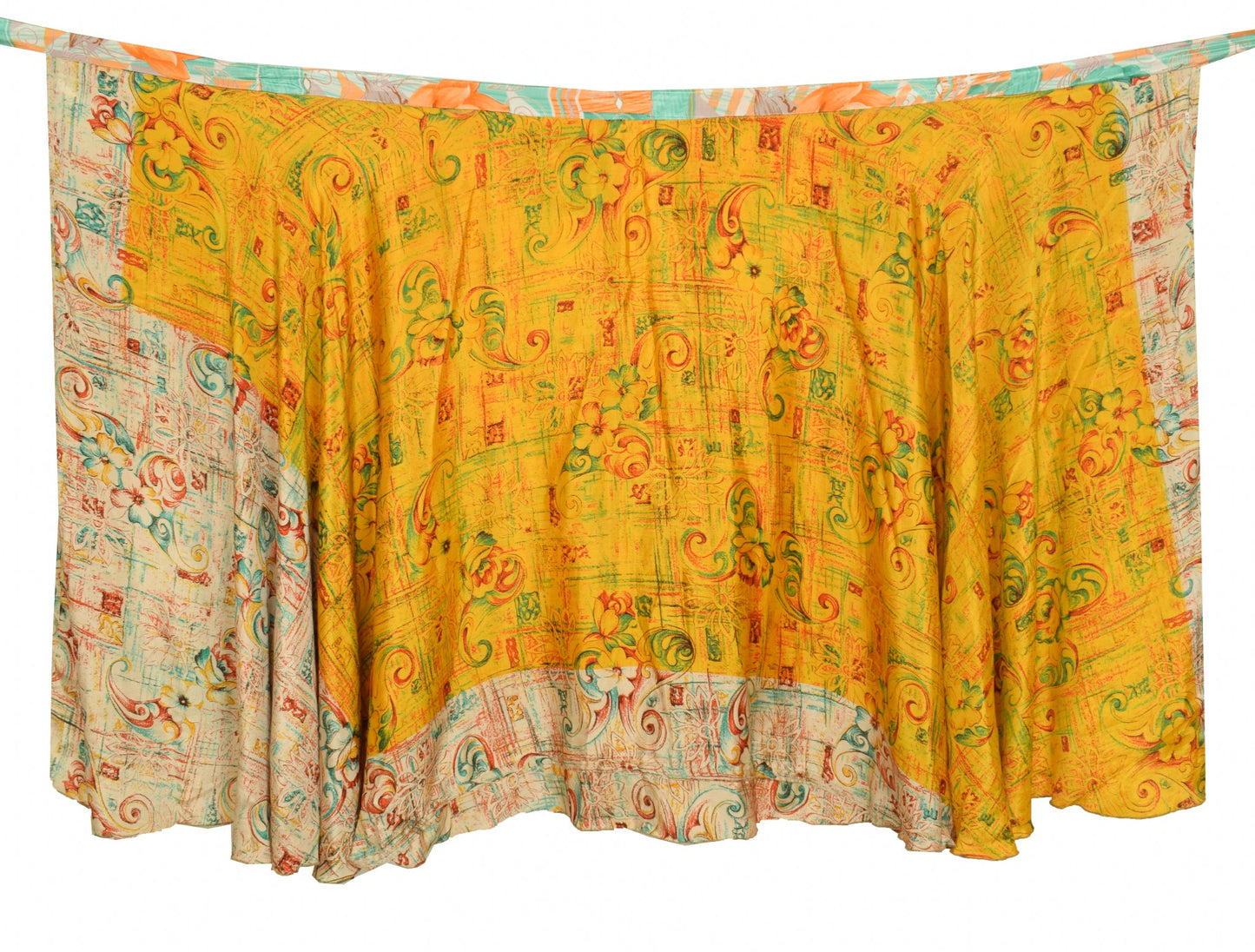 Sushila Vintage Cream Yellow Saree Magic Wrap Reversible Skirt Art Silk Beach Dress
