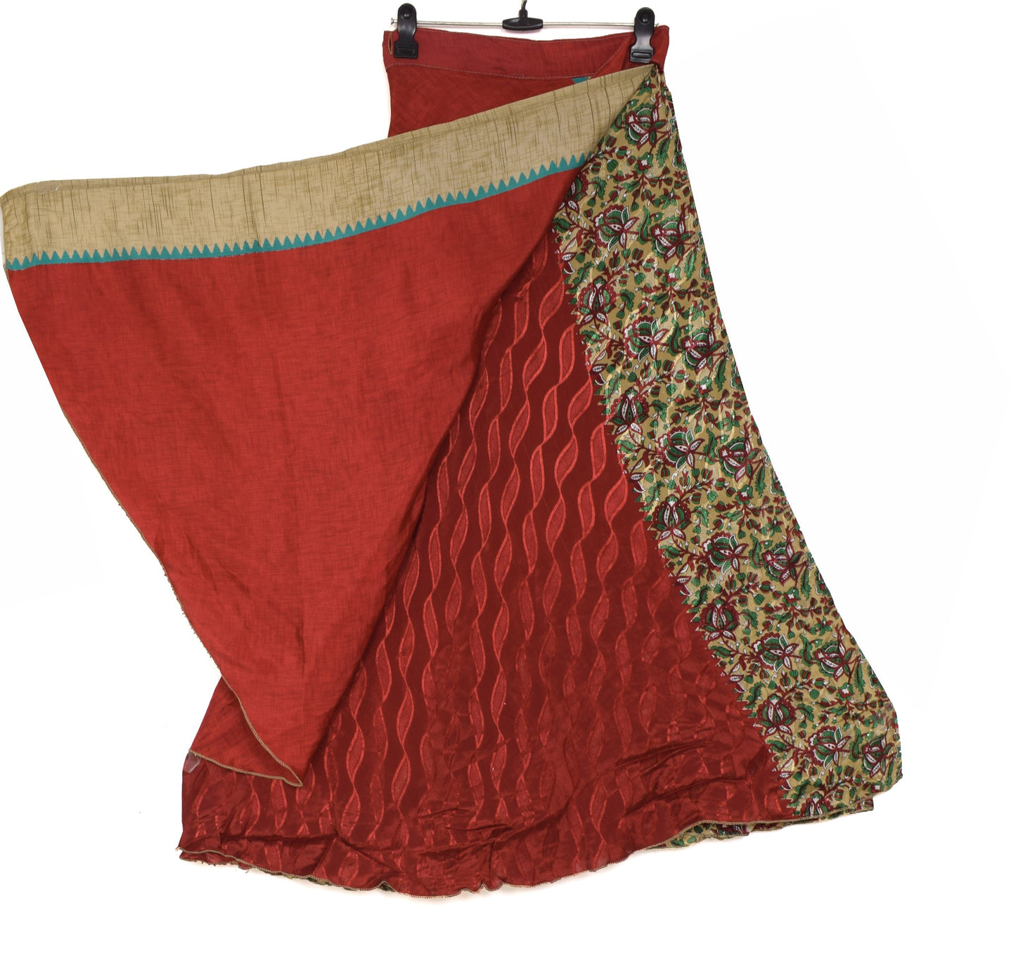 Sushila Vintage Art Silk Saree Magic Wrap Reversible Skirt Floral Beach Dress