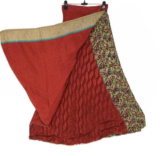 Sushila Vintage Art Silk Saree Magic Wrap Reversible Skirt Floral Beach Dress