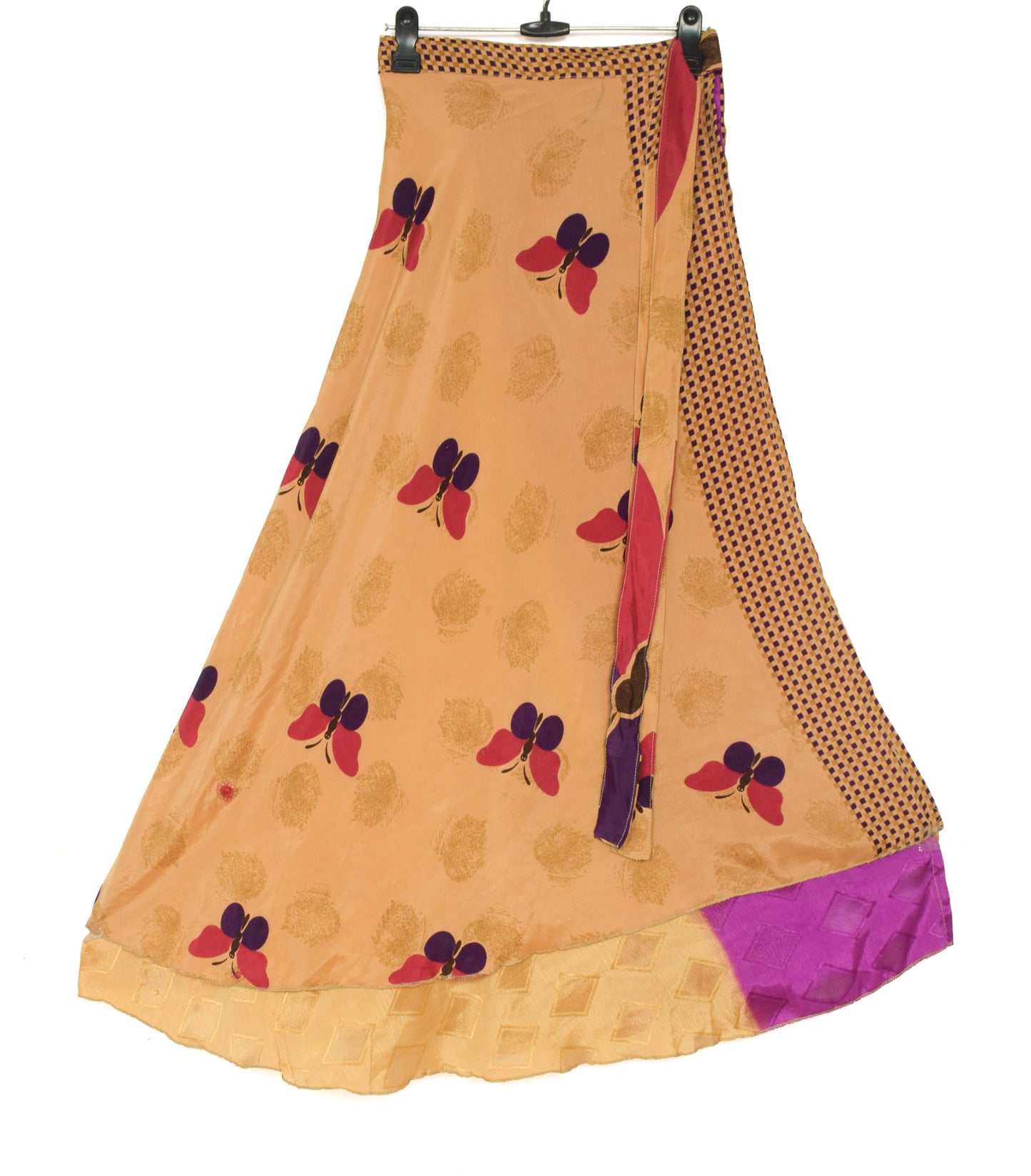 Sushila Vintage Butterfly Saree Magic Wrap Reversible Skirt Art Silk Beach Dress