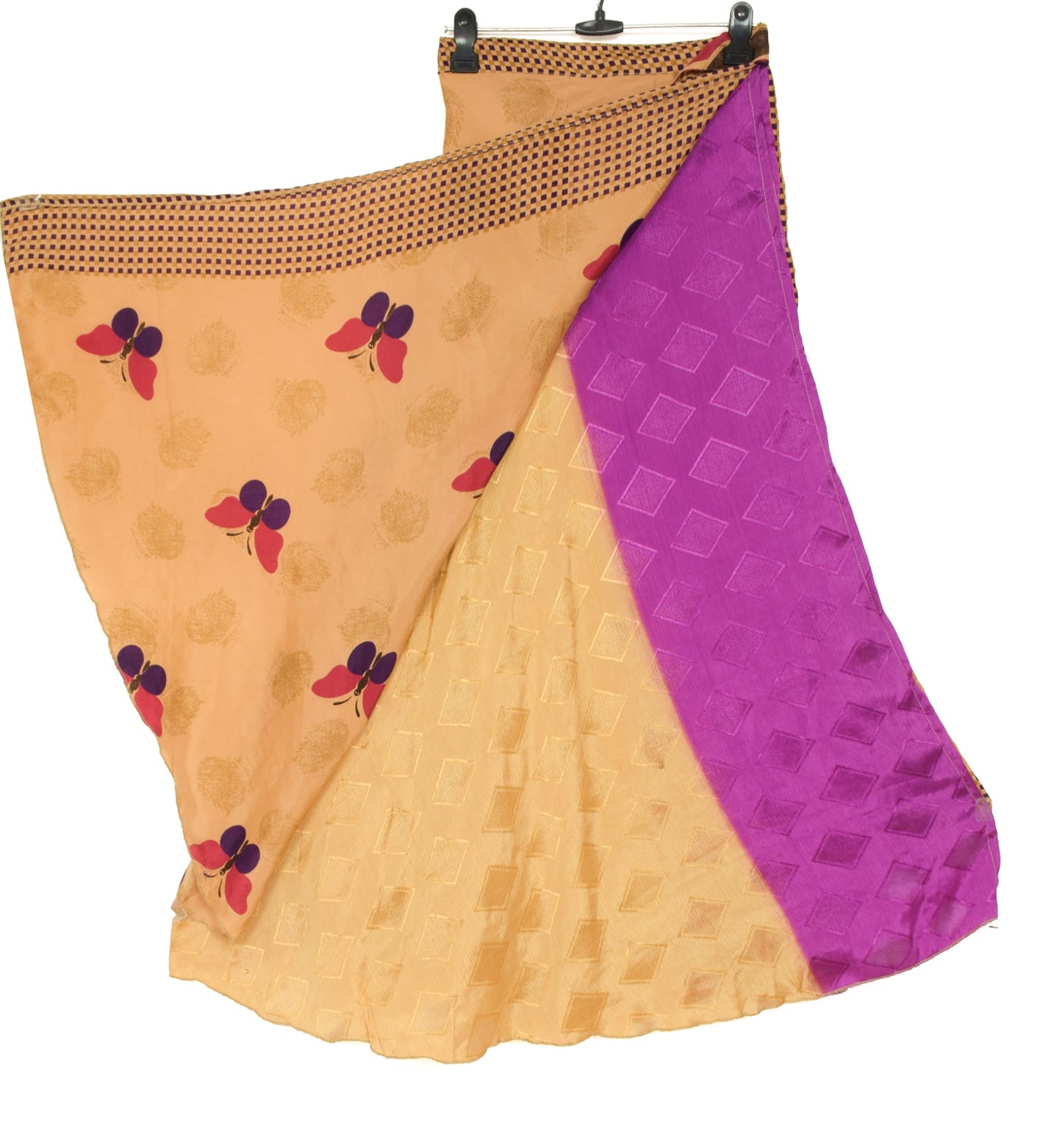 Sushila Vintage Butterfly Saree Magic Wrap Reversible Skirt Art Silk Beach Dress