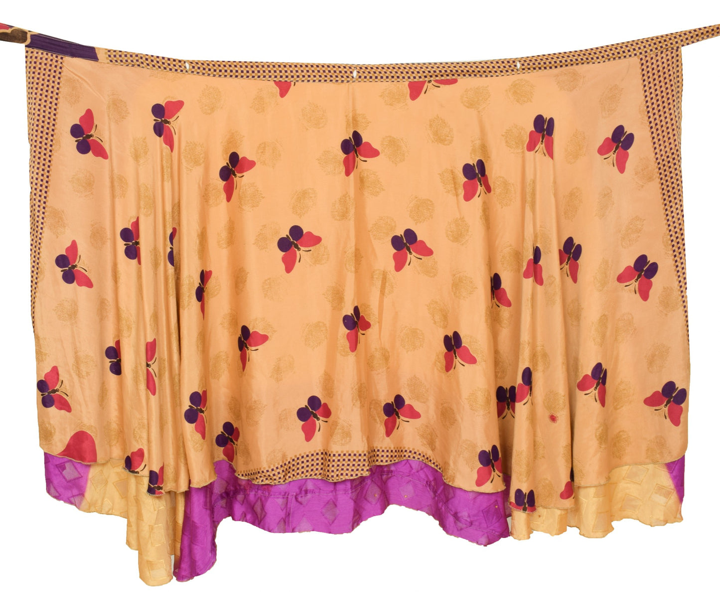 Sushila Vintage Butterfly Saree Magic Wrap Reversible Skirt Art Silk Beach Dress
