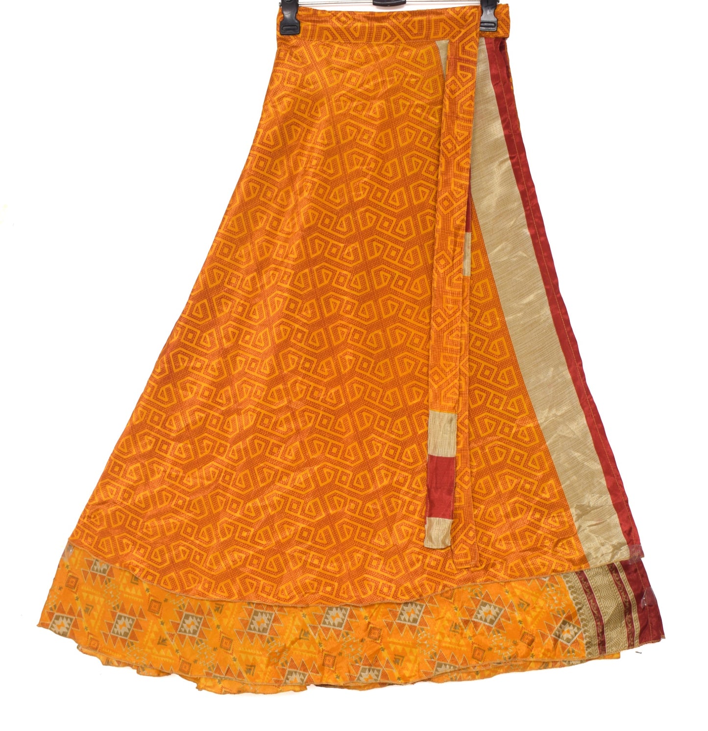 Sushila Vintage Art Silk Saree Magic Wrap Reversible Skirt Yellow Beach Dress