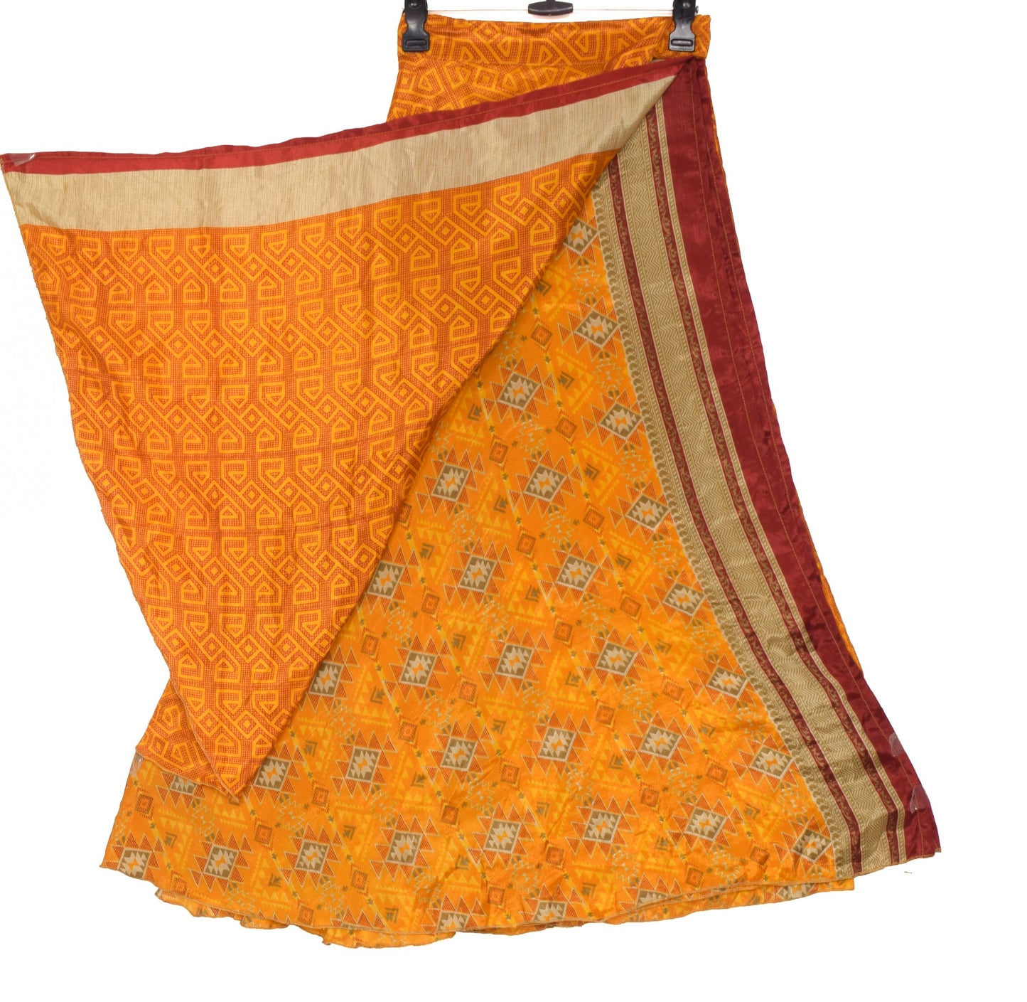 Sushila Vintage Art Silk Saree Magic Wrap Reversible Skirt Yellow Beach Dress