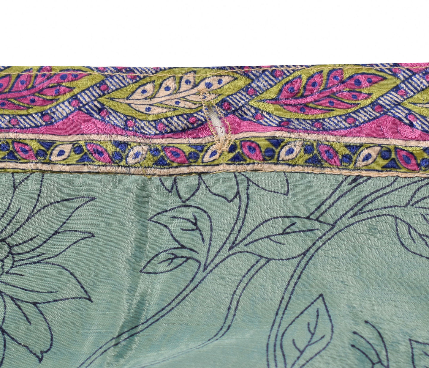 Sushila Vintage Floral Blue Saree Magic Wrap Art Silk Reversible Skirt Beach Dress