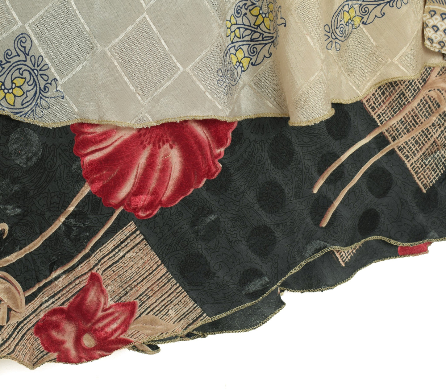 Sushila Vintage Art Silk Saree Magic Wrap Floral Gray Reversible Skirt Beach Dress