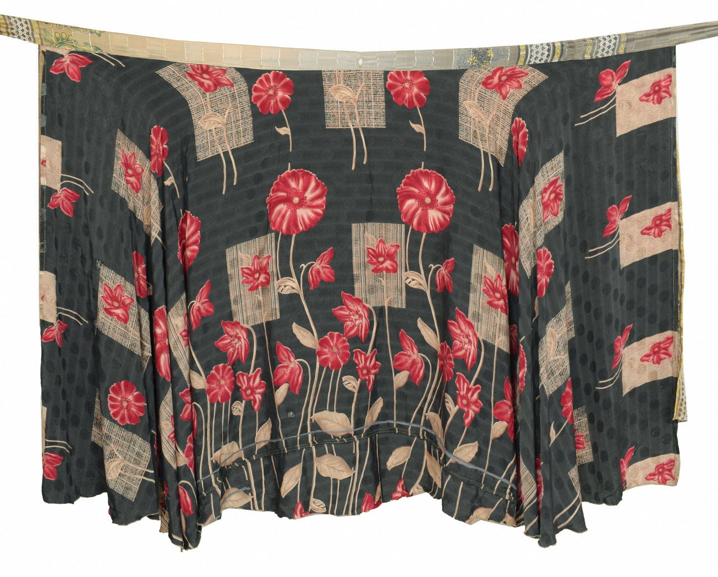 Sushila Vintage Art Silk Saree Magic Wrap Floral Gray Reversible Skirt Beach Dress