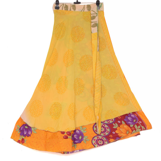Sushila Vintage Hippie Saree Magic Wrap Reversible Skirt Beach Dress Art Silk Orange