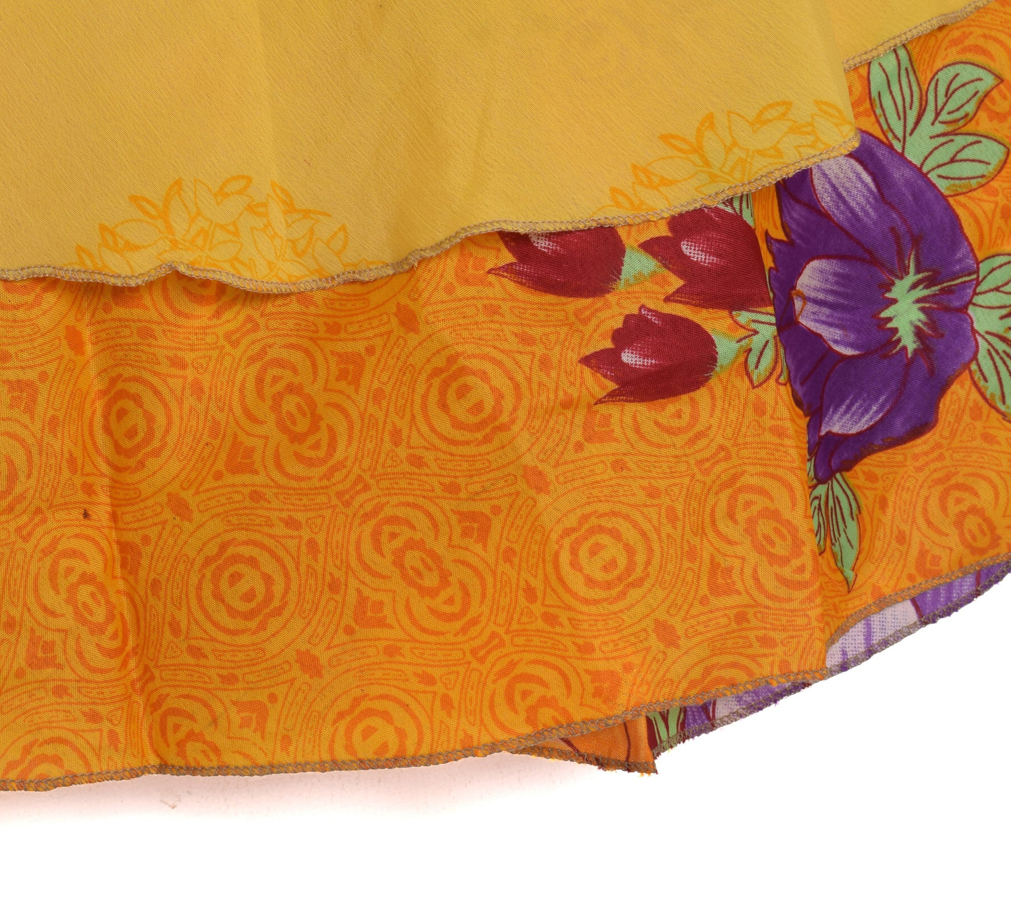 Sushila Vintage Hippie Saree Magic Wrap Reversible Skirt Beach Dress Art Silk Orange
