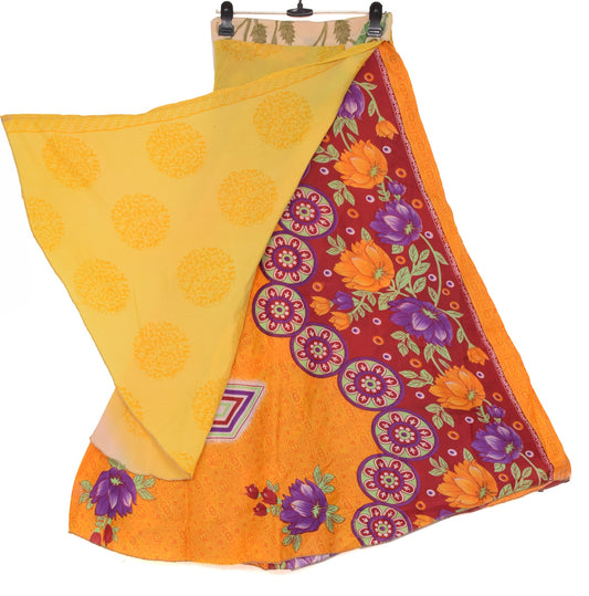 Sushila Vintage Hippie Saree Magic Wrap Reversible Skirt Beach Dress Art Silk Orange
