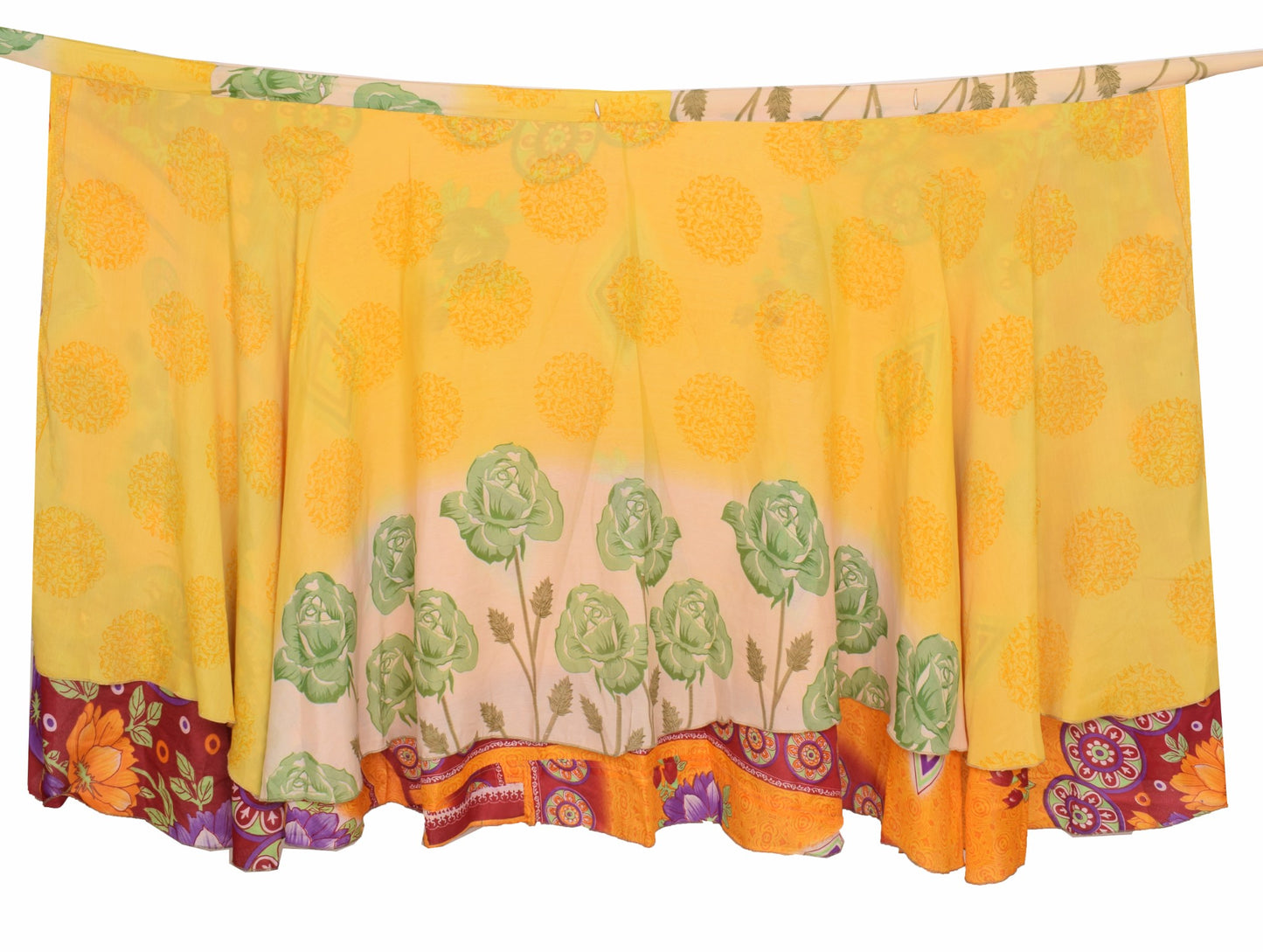 Sushila Vintage Hippie Saree Magic Wrap Reversible Skirt Beach Dress Art Silk Orange