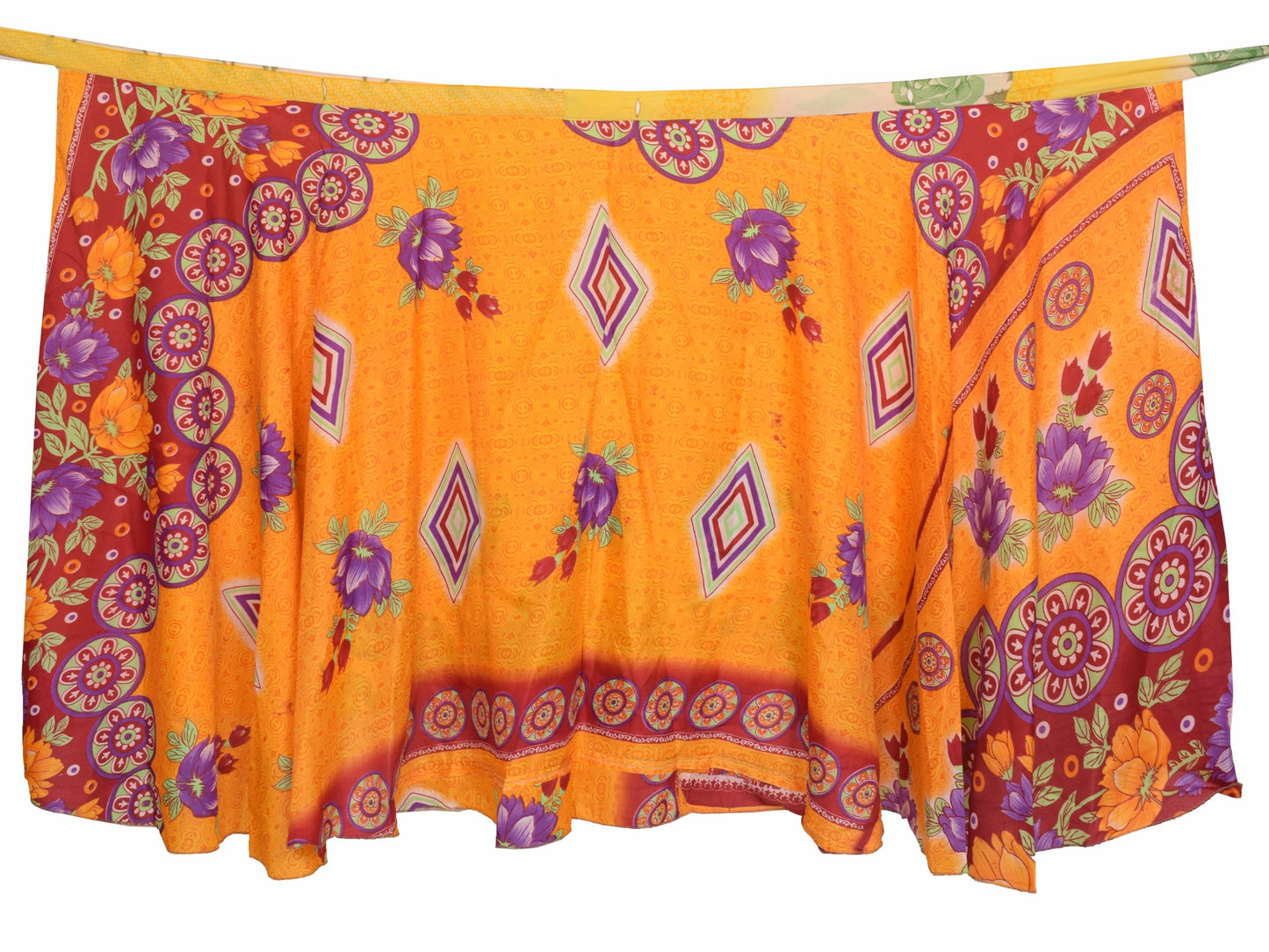 Sushila Vintage Hippie Saree Magic Wrap Reversible Skirt Beach Dress Art Silk Orange