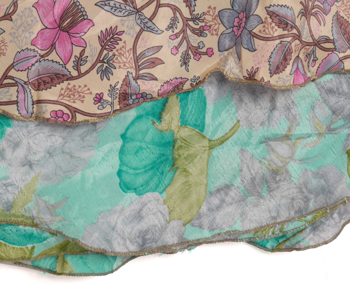 Sushila Vintage Art Silk Saree Magic Wrap Reversible Skirt Beach Dress Aqua Green