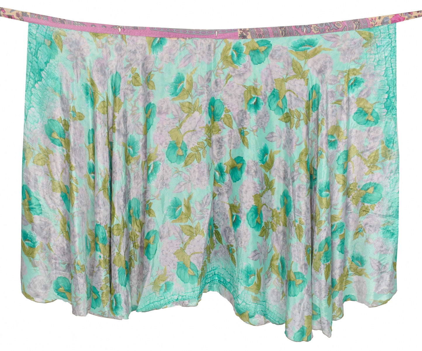 Sushila Vintage Art Silk Saree Magic Wrap Reversible Skirt Beach Dress Aqua Green