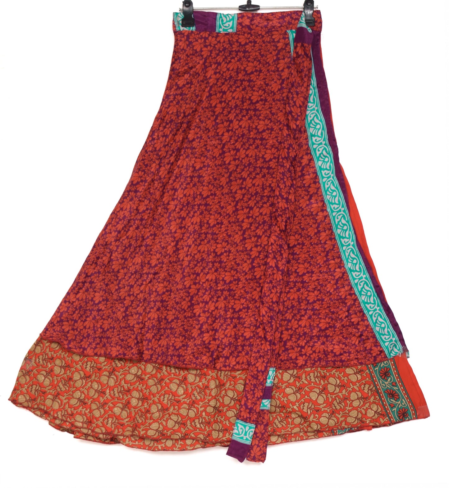 Sushila Vintage Floral Saree Magic Wrap Red Reversible Art Silk Skirt Beach Dress
