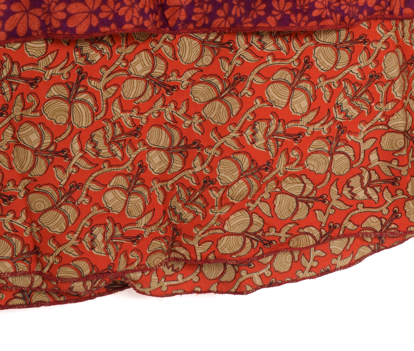 Sushila Vintage Floral Saree Magic Wrap Red Reversible Art Silk Skirt Beach Dress