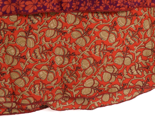 Sushila Vintage Floral Saree Magic Wrap Red Reversible Art Silk Skirt Beach Dress