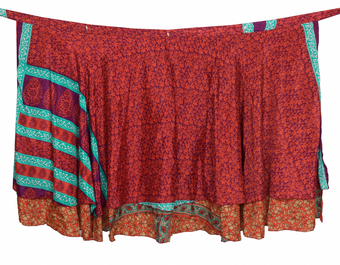 Sushila Vintage Floral Saree Magic Wrap Red Reversible Art Silk Skirt Beach Dress