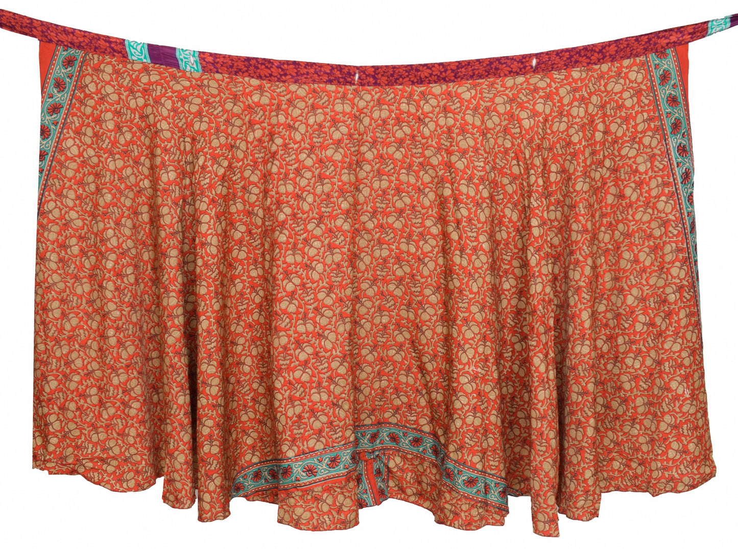 Sushila Vintage Floral Saree Magic Wrap Red Reversible Art Silk Skirt Beach Dress