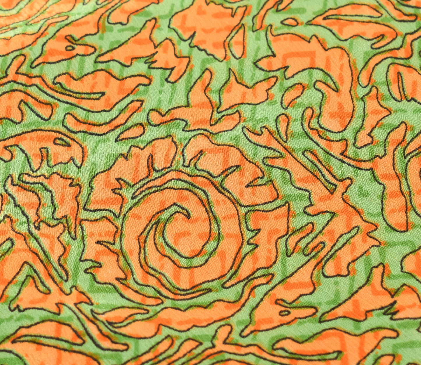 Sushila Vintage Art Silk Saree Magic Wrap Green Orange Reversible Skirt Beach Dress