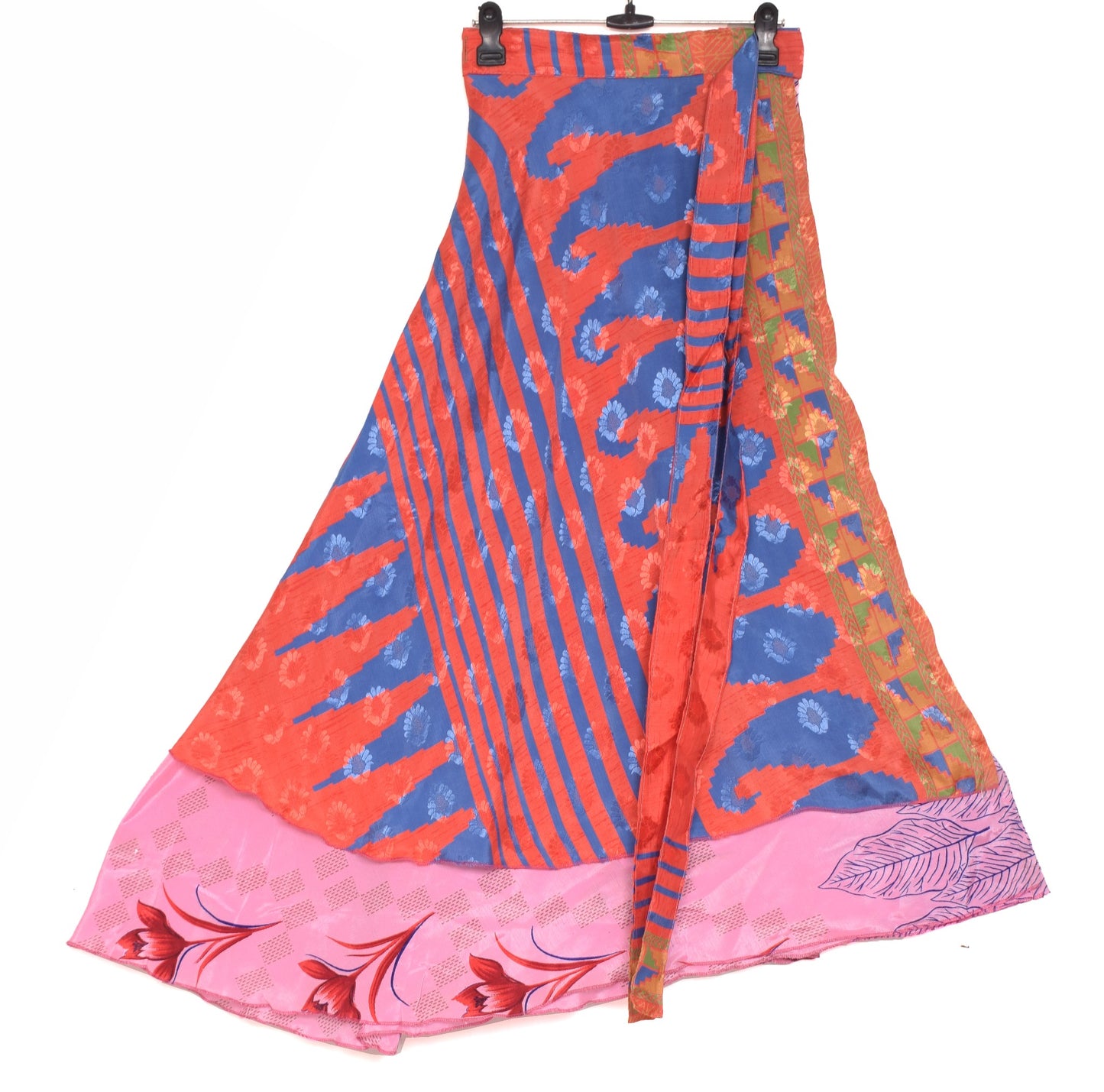 Sushila Vintage Art Silk Saree Magic Wrap Reversible Skirt Floral Pink Beach Dress