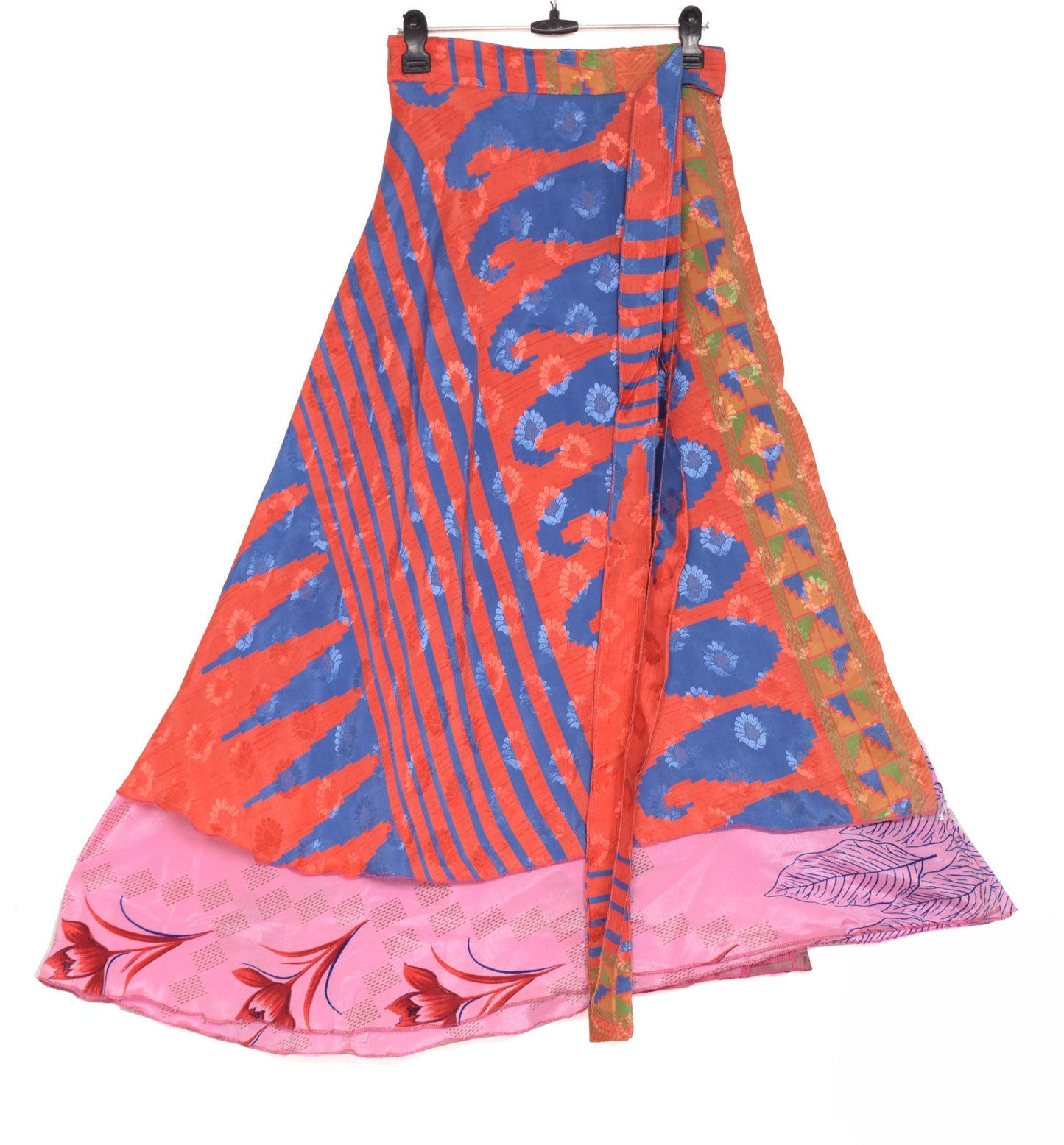 Sushila Vintage Art Silk Saree Magic Wrap Reversible Skirt Floral Pink Beach Dress