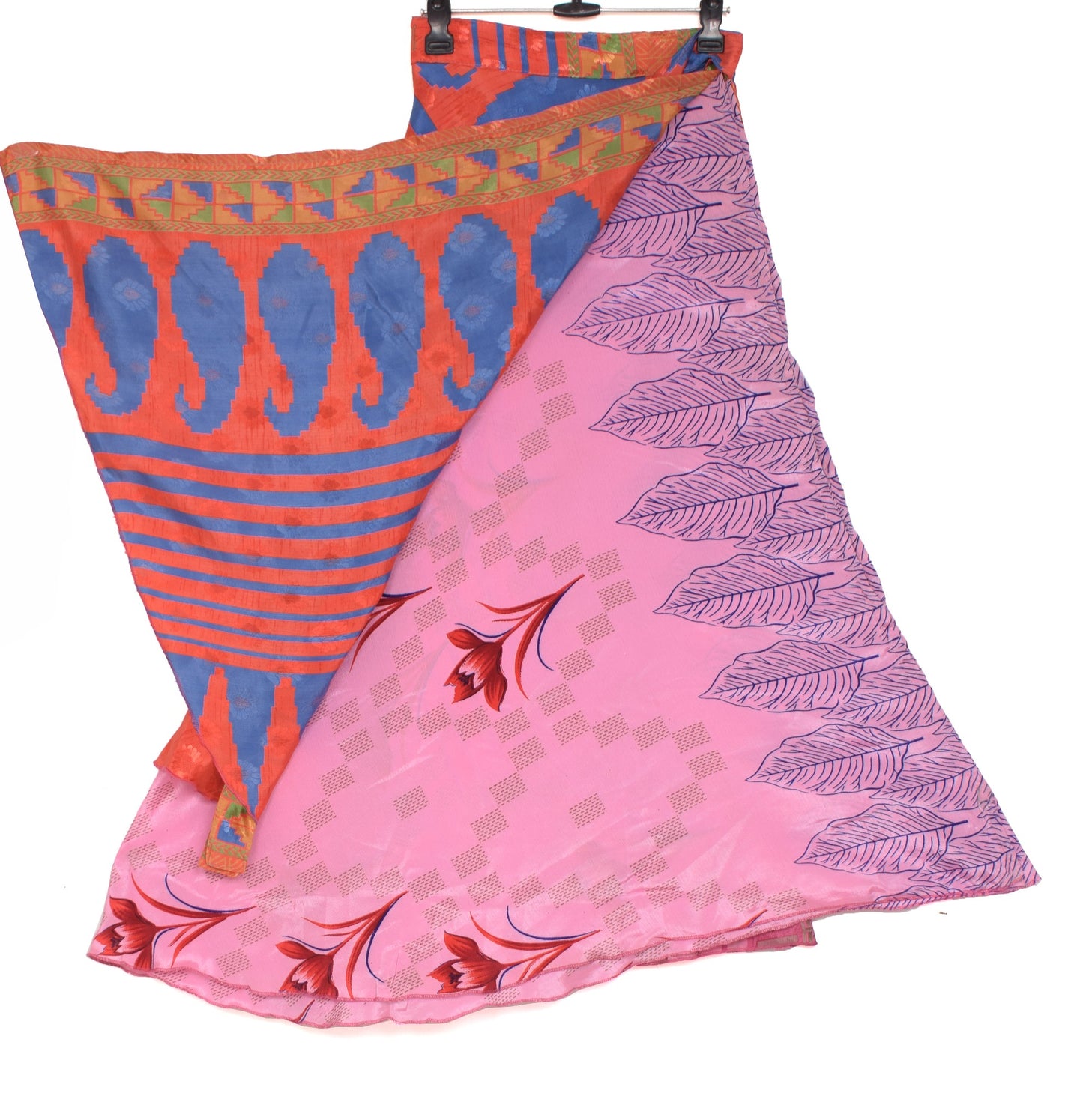 Sushila Vintage Art Silk Saree Magic Wrap Reversible Skirt Floral Pink Beach Dress