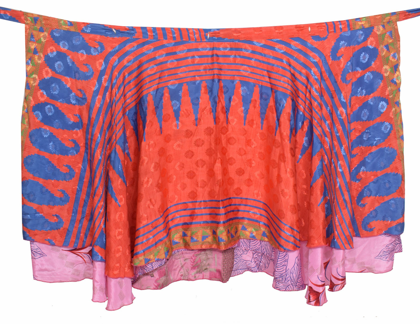 Sushila Vintage Art Silk Saree Magic Wrap Reversible Skirt Floral Pink Beach Dress