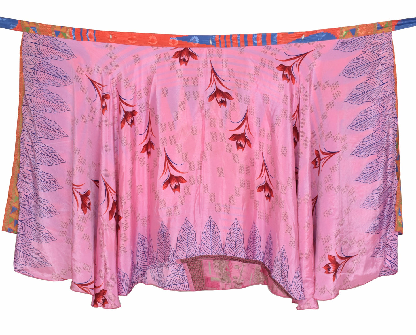 Sushila Vintage Art Silk Saree Magic Wrap Reversible Skirt Floral Pink Beach Dress
