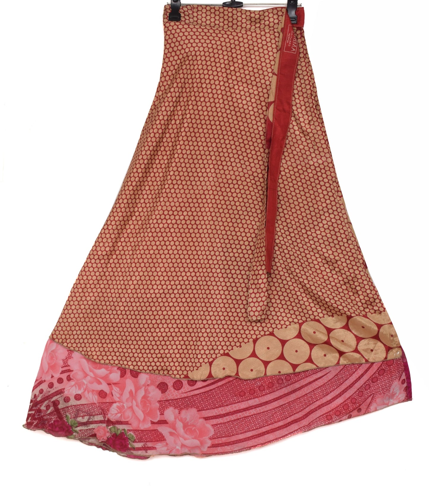 Sushila Vintage Pink Saree Magic Wrap Reversible Skirt Art Silk Beach Dress Hippie