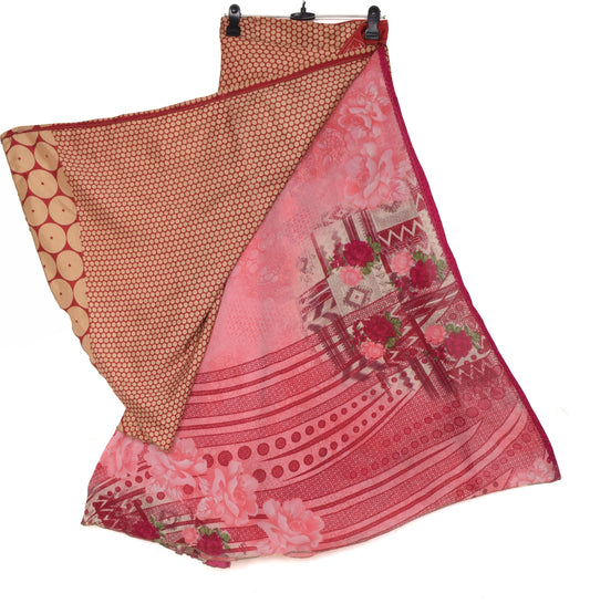 Sushila Vintage Pink Saree Magic Wrap Reversible Skirt Art Silk Beach Dress Hippie