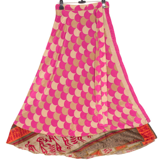 Sushila Vintage Art Silk Saree Magic Wrap Reversible Multi-Color Skirt Beach Dress