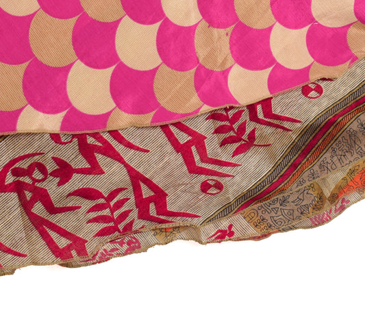 Sushila Vintage Art Silk Saree Magic Wrap Reversible Multi-Color Skirt Beach Dress