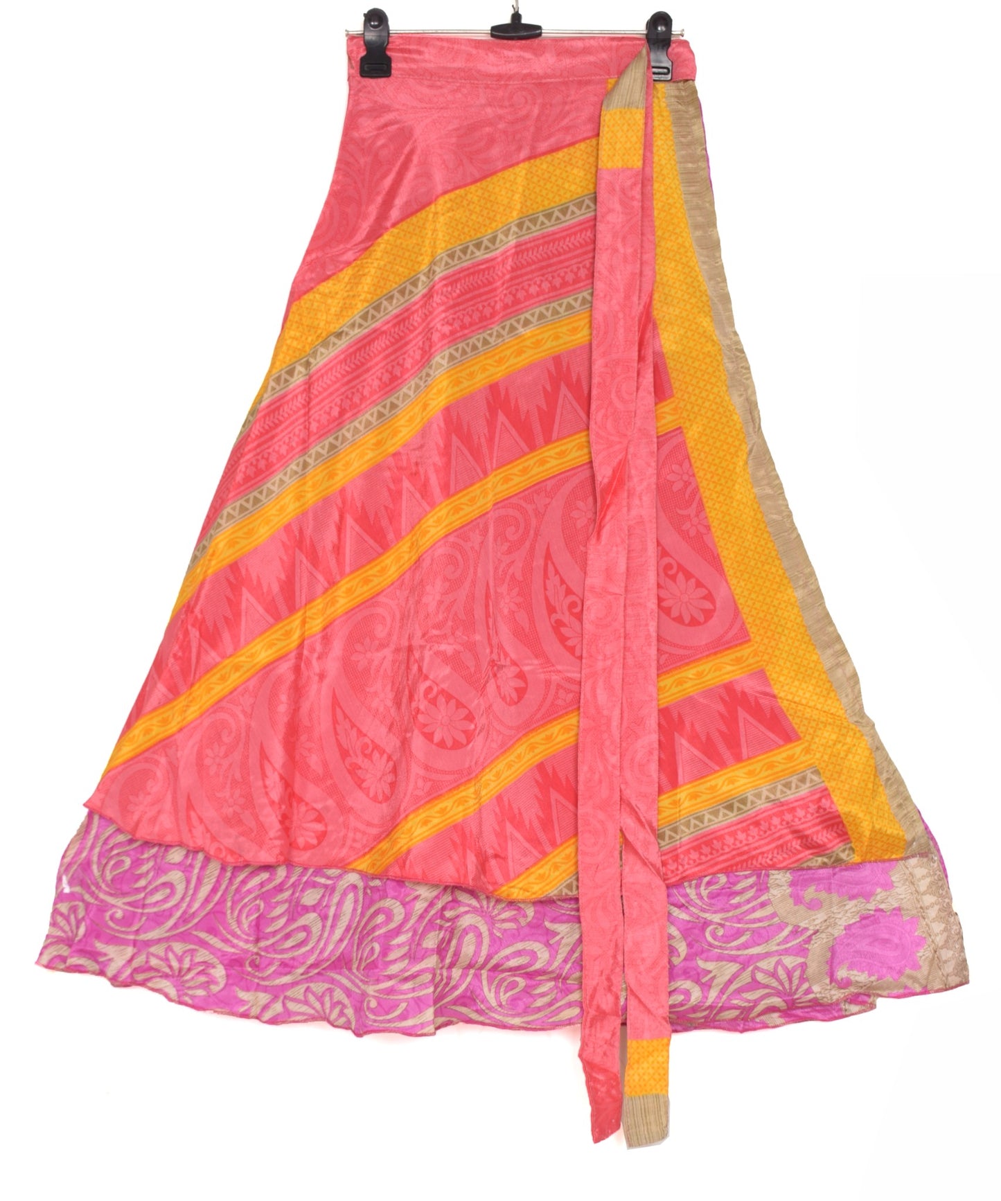 Sushila Vintage Handmade Saree Magic Wrap Reversible Skirt Art Silk Beach Dress Pink