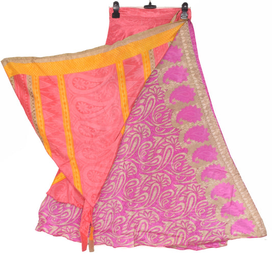 Sushila Vintage Handmade Saree Magic Wrap Reversible Skirt Art Silk Beach Dress Pink