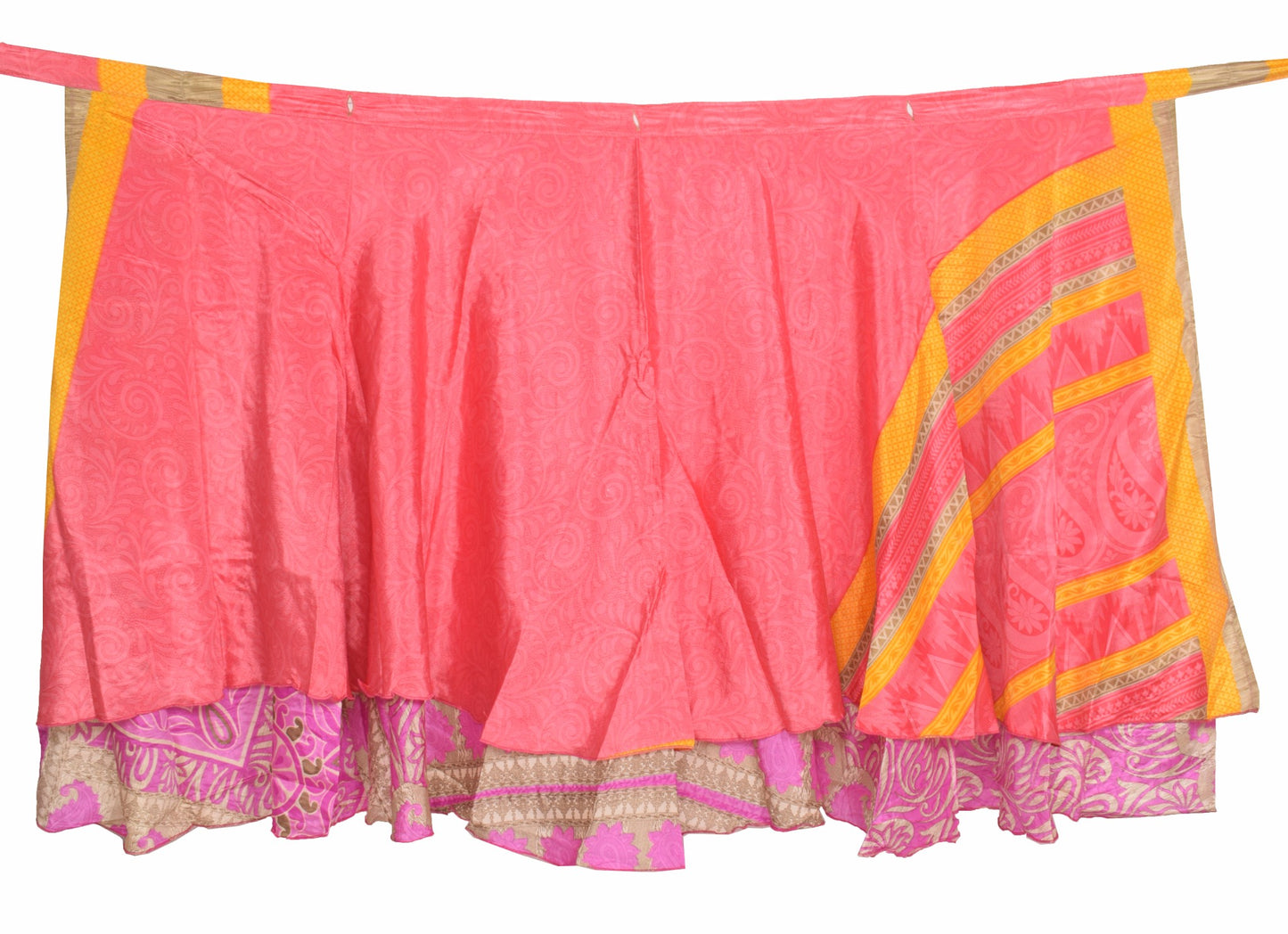 Sushila Vintage Handmade Saree Magic Wrap Reversible Skirt Art Silk Beach Dress Pink