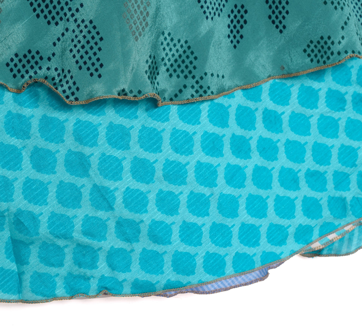 Sushila Vintage Turquoise Saree Magic Wrap Reversible Skirt Art Silk Beach Dress
