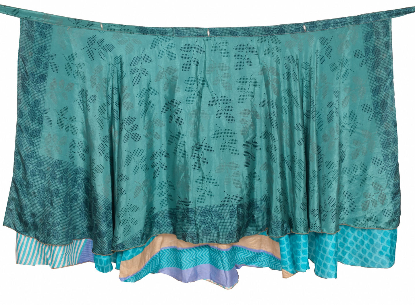 Sushila Vintage Turquoise Saree Magic Wrap Reversible Skirt Art Silk Beach Dress