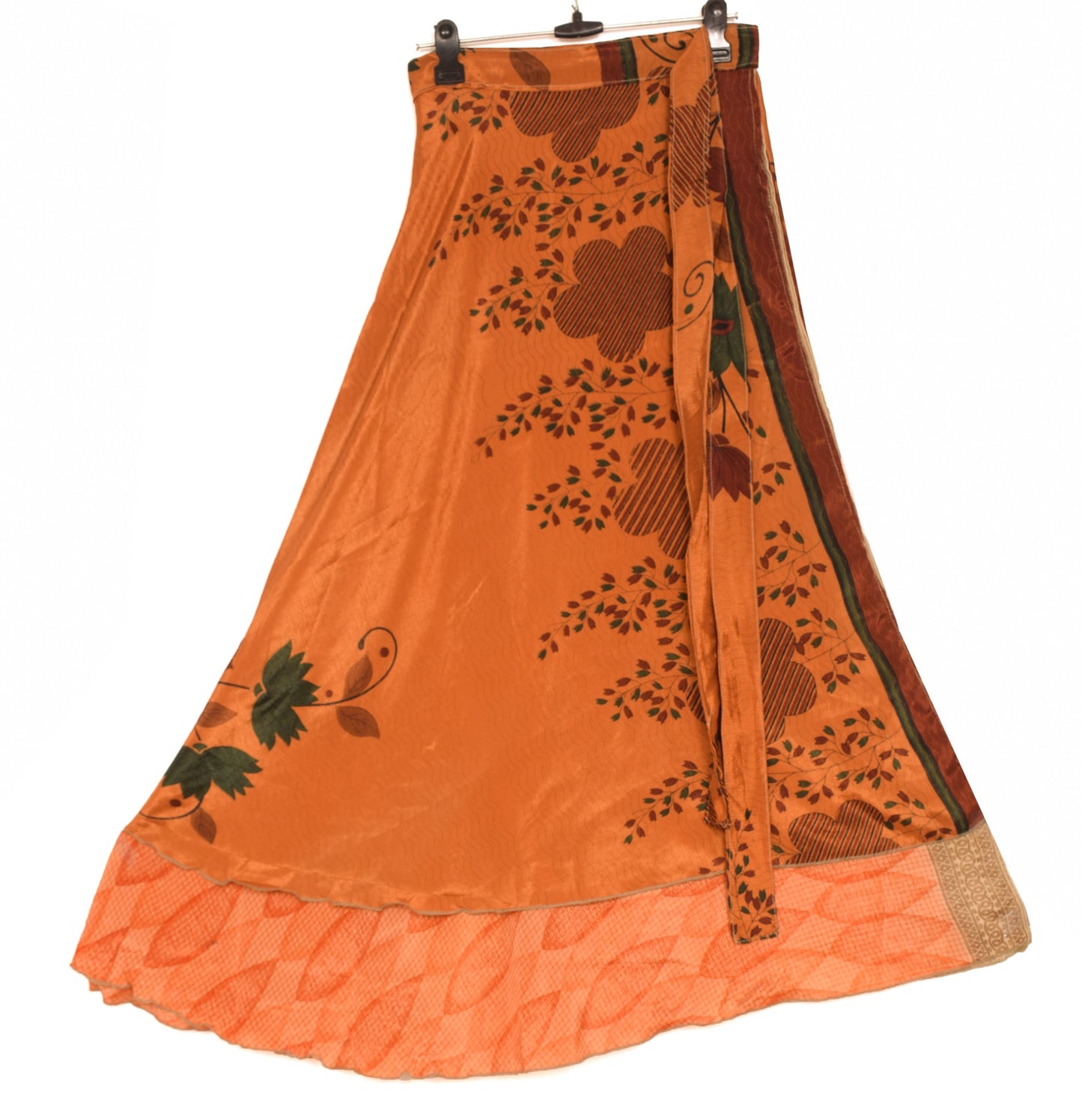 Sushila Vintage Art Silk Saree Magic Wrap Reversible Skirt Beach Dress Floral Hippie