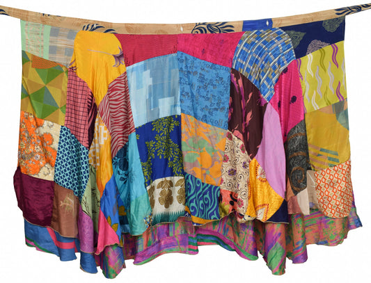 Sushila Vintage Patchwork Magic Wrap Silk Saree Reversible Skirt Beach Dress