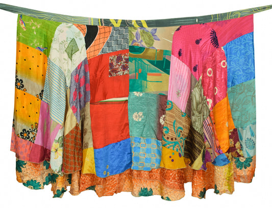 Sushila Vintage Patchwork Magic Wrap Silk Saree Reversible Skirt Beach Dress