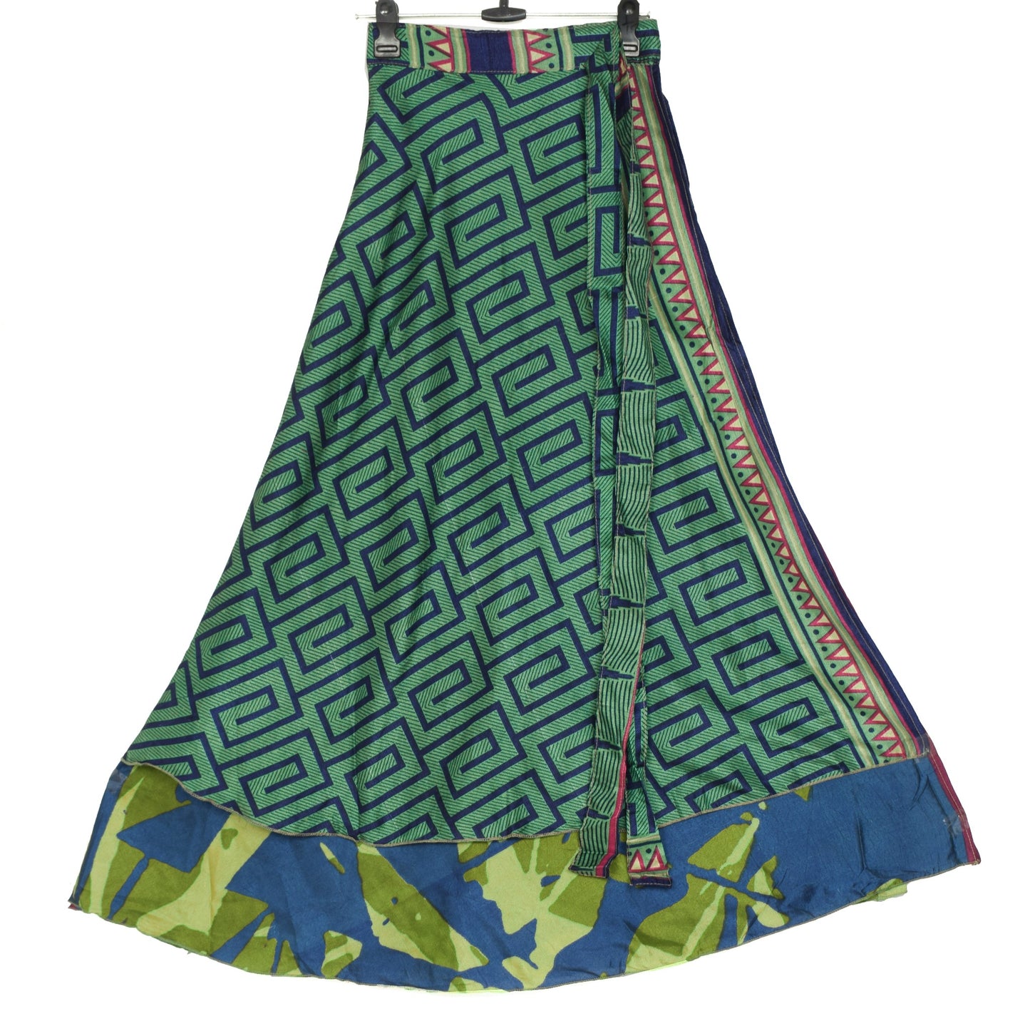Sushila Vintage Green Art Silk Saree Magic Wrap Reversible Skirt Beach Dress
