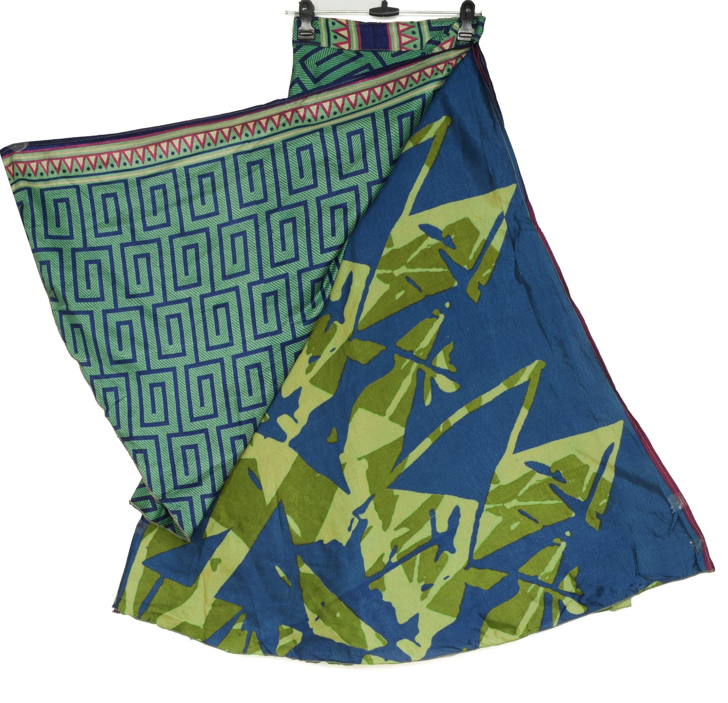 Sushila Vintage Green Art Silk Saree Magic Wrap Reversible Skirt Beach Dress