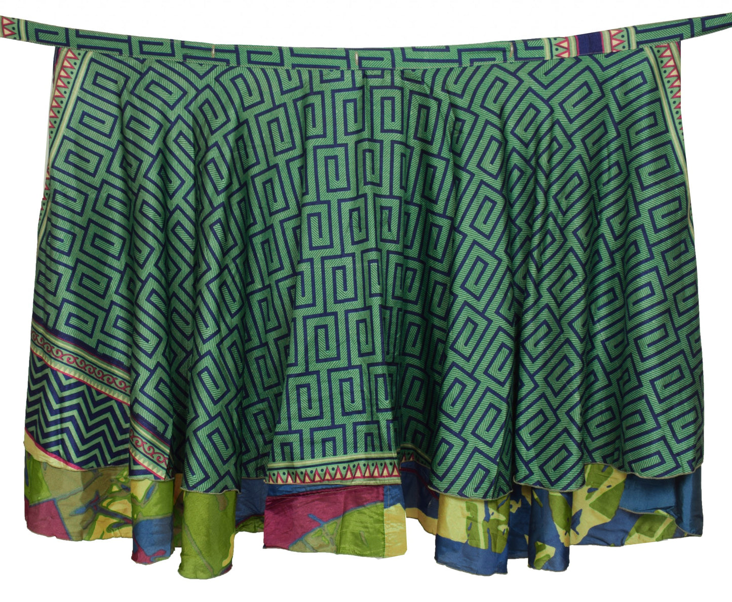Sushila Vintage Green Art Silk Saree Magic Wrap Reversible Skirt Beach Dress