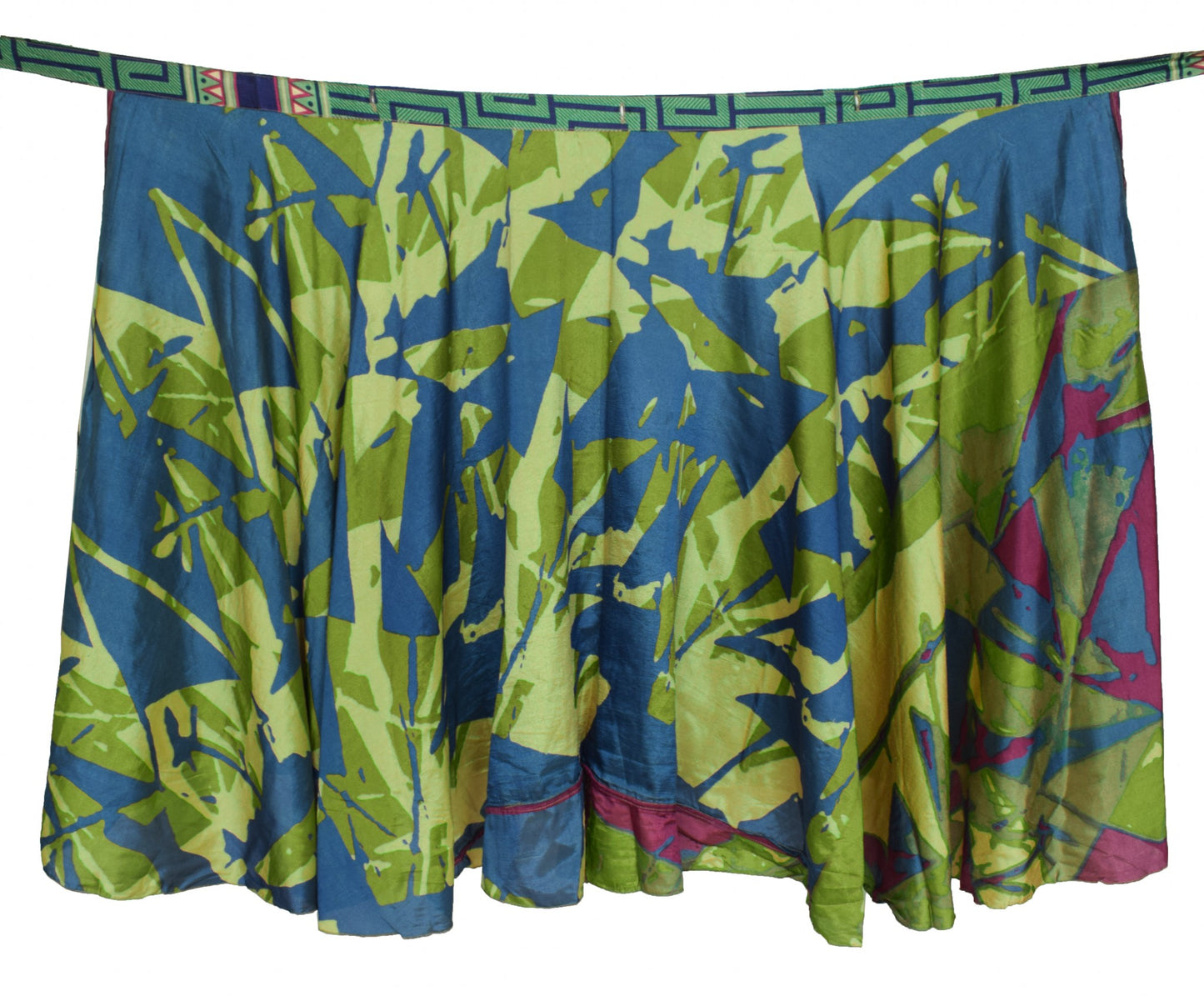 Sushila Vintage Green Art Silk Saree Magic Wrap Reversible Skirt Beach Dress