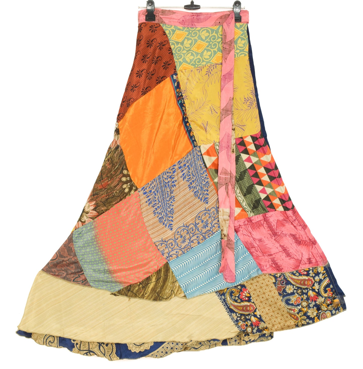 Sushila Vintage Patchwork Magic Wrap Art Silk Saree Reversible Skirt Beach Dress